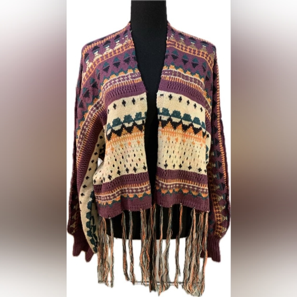 Knit Mix Multicolored Bohemian Western Knit Cardigan Size XL
